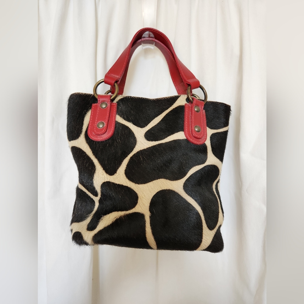 MAURIZIO TAIUTI Cowhide Tote Bag with Red Leather handles